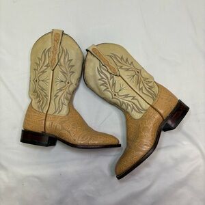 Larry Mahan Cowboy Boots Women’s 6.5 Western Cowgirl Embossed Leather Tan